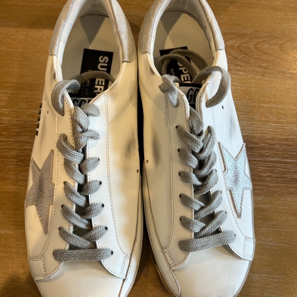 Golden Goose White and Silver Distressed Sneakers - Picture 3 of 6